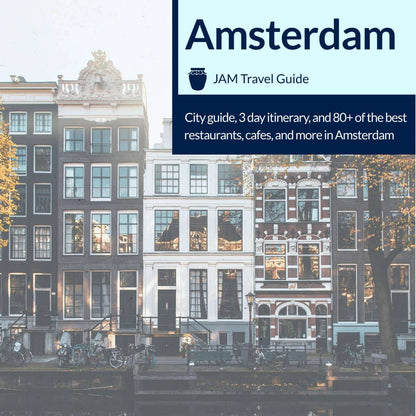 Amsterdam Travel Guide by JAM Travel featuring a 3-day itinerary, top restaurants, cafes, and must-see sights. Perfect for exploring the city.