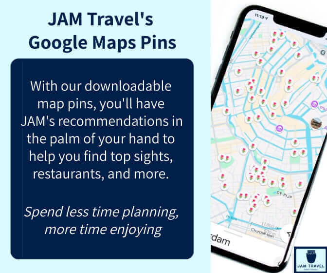 JAM Travel's guides and Google Maps pins, offering curated recommendations for top sights, restaurants, and attractions for easy navigation.